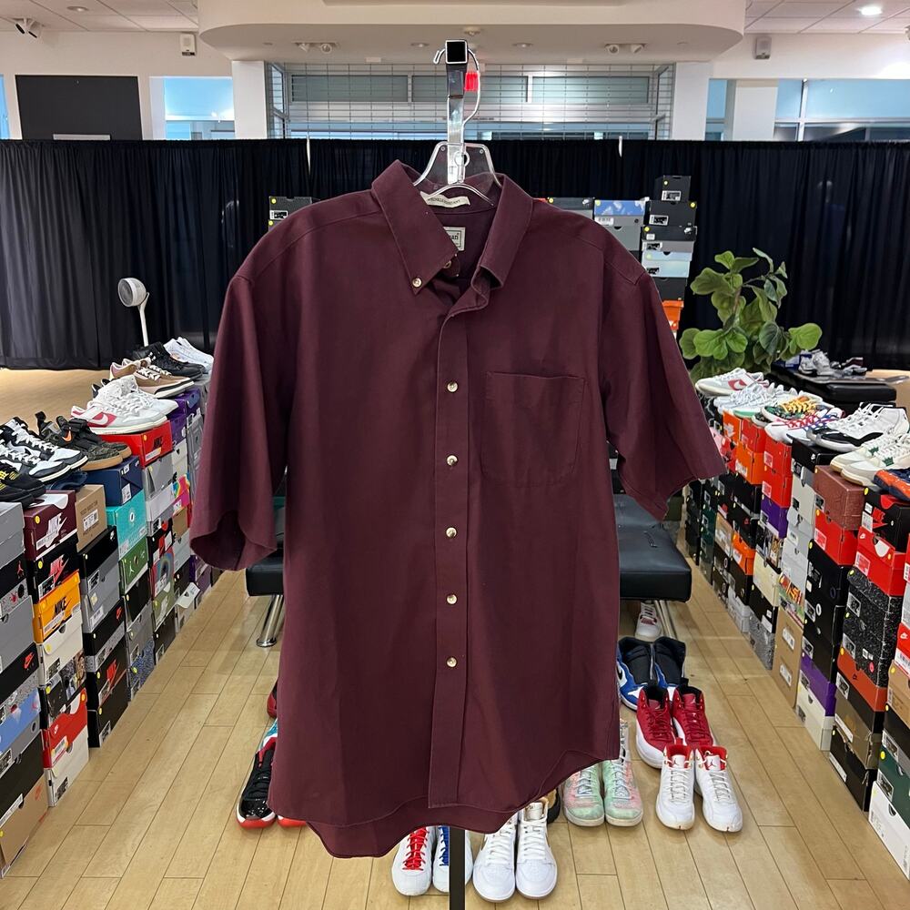 L.L Bean Burgundy Short Sleeve Dress Shirt Sz M
